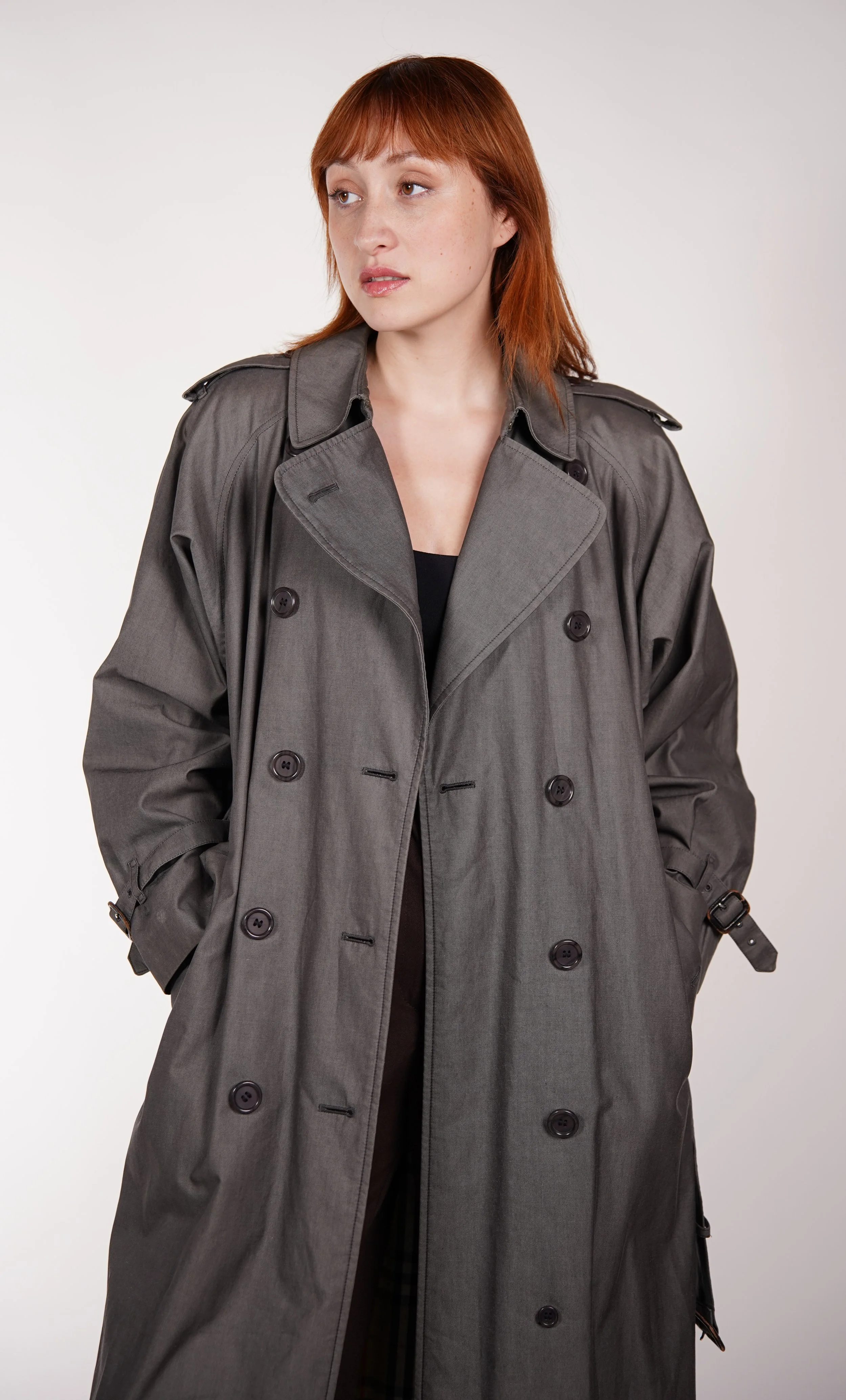 トレンチコート Burberry Grey Wool Long Trench Coat Burberry Wool Cashmere Trench Coat Grey Men's - FW23 - US